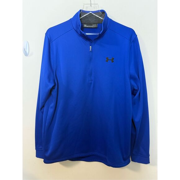 Under Armour Men's Armour Fleece 1/2 Zip Blue Large Outdoor Hiking Activewear - Picture 1 of 4
